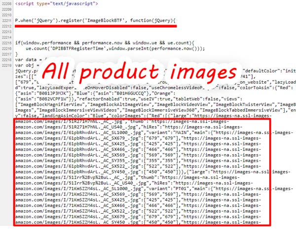 Scrape Amazon images - extract all images from source code