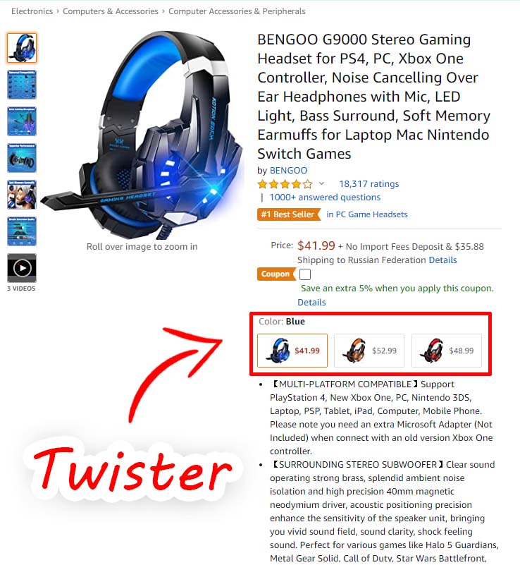 Amazon scraper - what is twister? Scrape all product options from amazon,