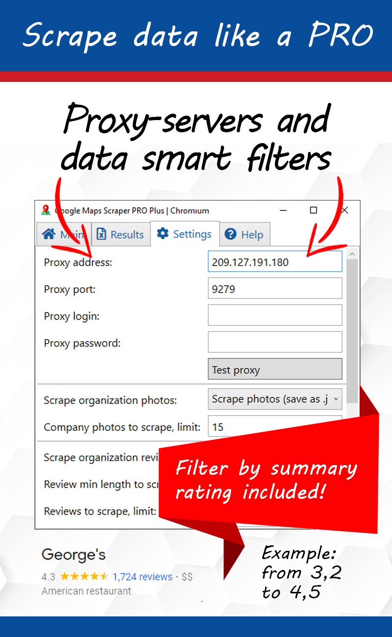 Scrape data and contacts from Google Maps - filter organizations by rate