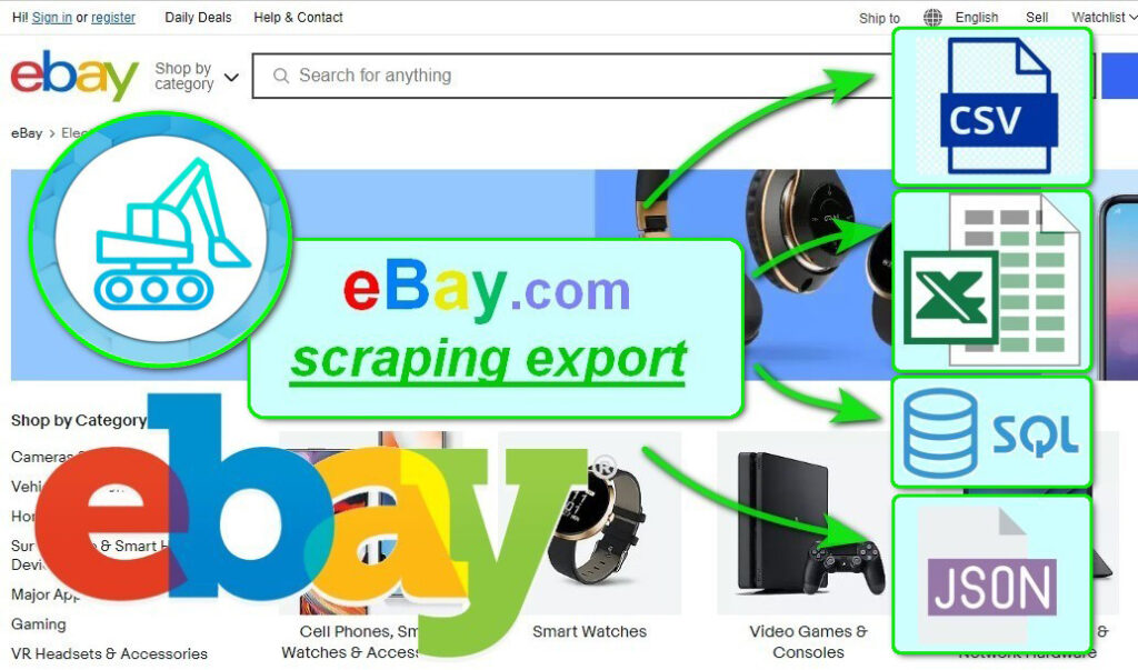 DataExcavator extracts data from Ebay types xls, sql, json, csv