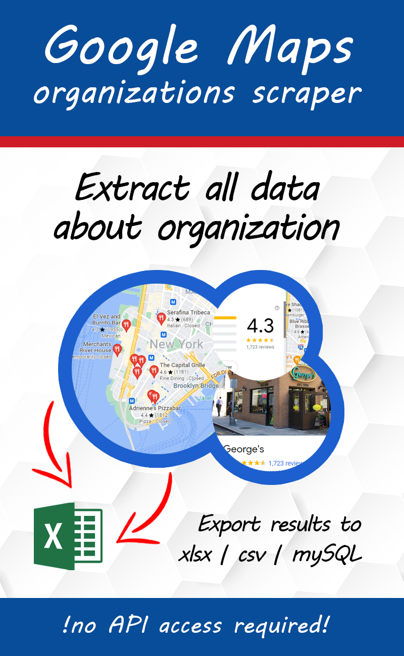 Google Maps data scraper. Extract all data about organizations.