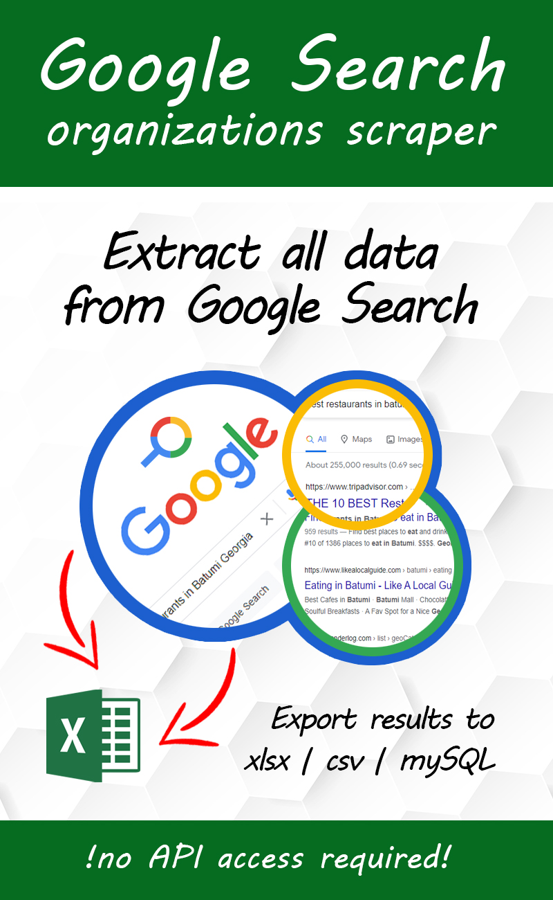 Google Search Data scraper PRO plus - extract organizations data from search results