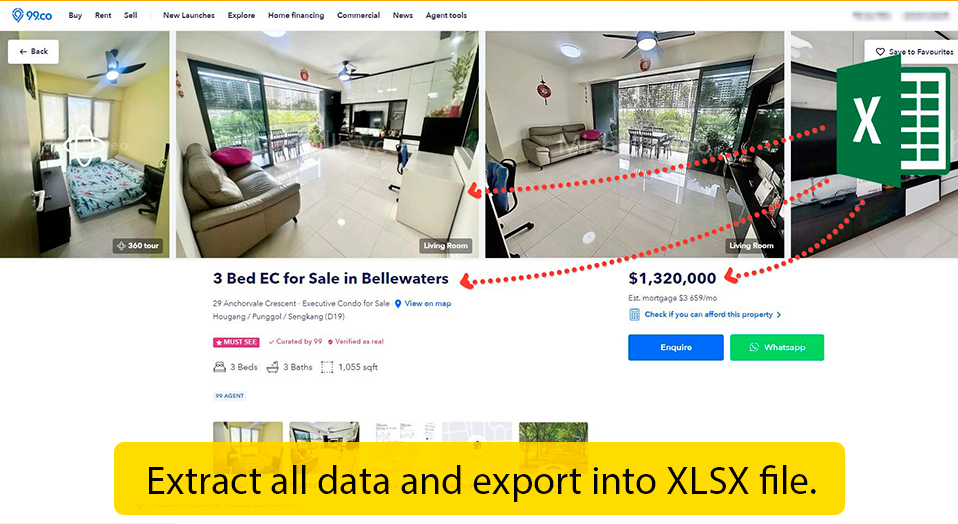 99.co data scraper - extract data about Real Estate