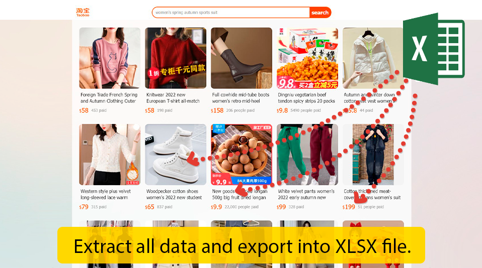 Data scraper Taobao - extracting data about various goods.