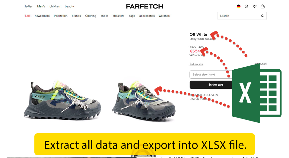 Data scraper Farfetch - extracting data about various goods.